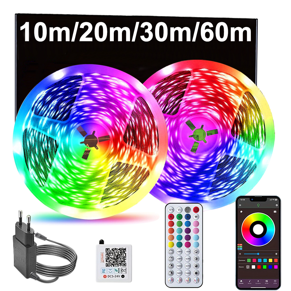 Tira de Luces Led RGB, sincronización de música, Control por aplicación, Luces Led para habitación, 10m, 20m, 30m, 40m, 60m, cinta Flexible, Luces Led para habitación