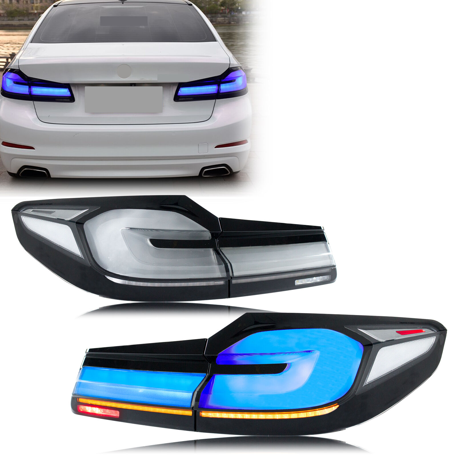 Feux arrière LED pour BMW G30 F90 M5 série 5 2017 – 2020, clignotant séquentiel, ensemble de feux arrière d'animation de démarrage bleu