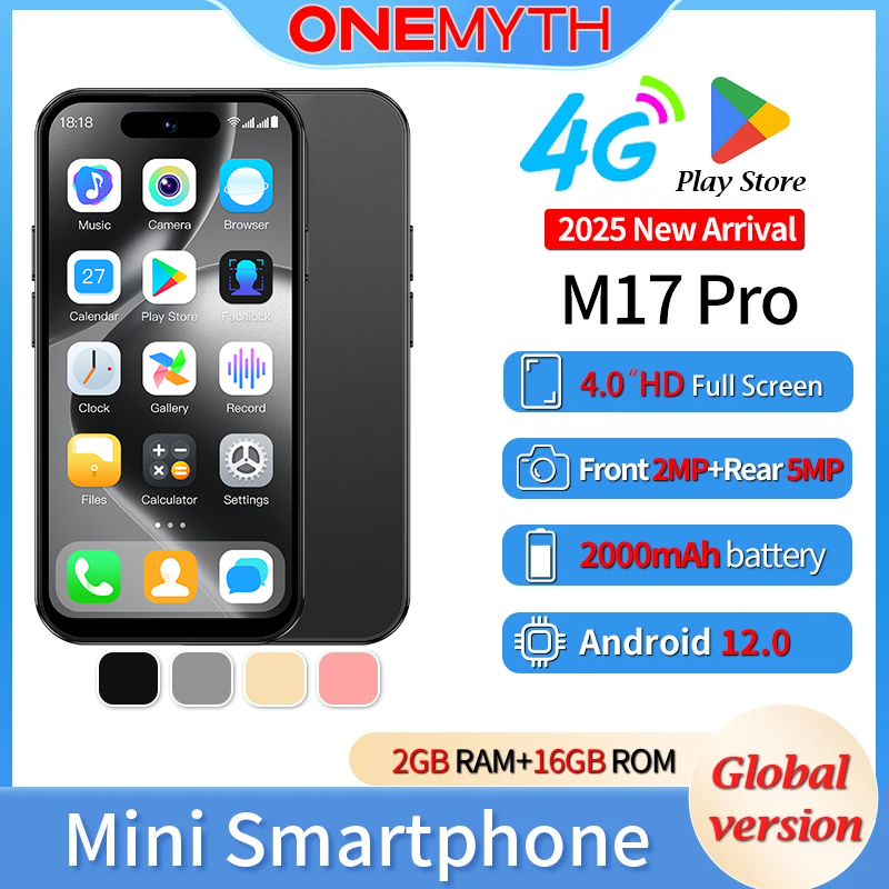 Teléfono Inteligente Mini ONEMYTH M17 Pro 4G Doble SIM, Pantalla HD Completa de 4.0'', 2000mAh, 2GB+16GB/3GB+64GB, Android 12, Play Store, Tamaño Pequeño