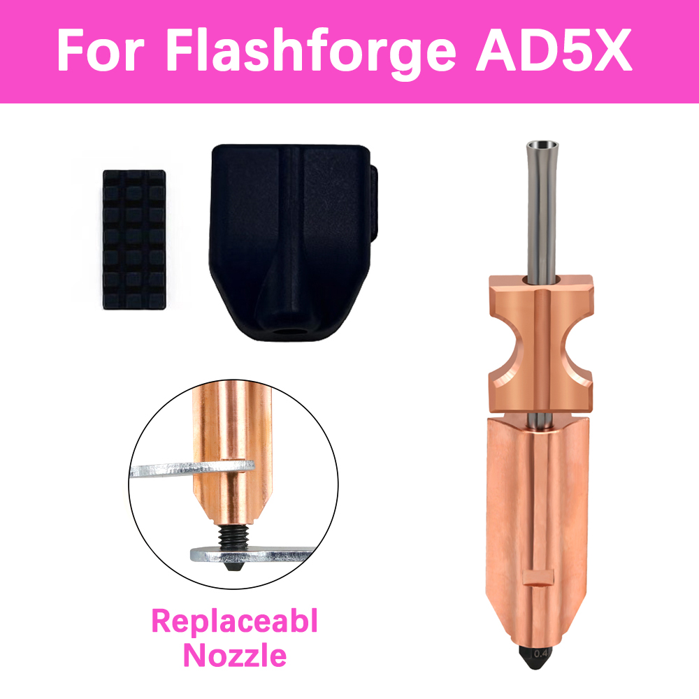 หัวฉีดเปลี่ยนได้แบบถอดประกอบได้รุ่นอัพเกรดสำหรับ Flashforge AD5X หัวฉีดเหล็กแข็งแบบไบเมทัลลิก ขนาด 0.25/0.4/0.6/0.8 มม. อะไหล่เครื่องพิมพ์ 3 มิติ