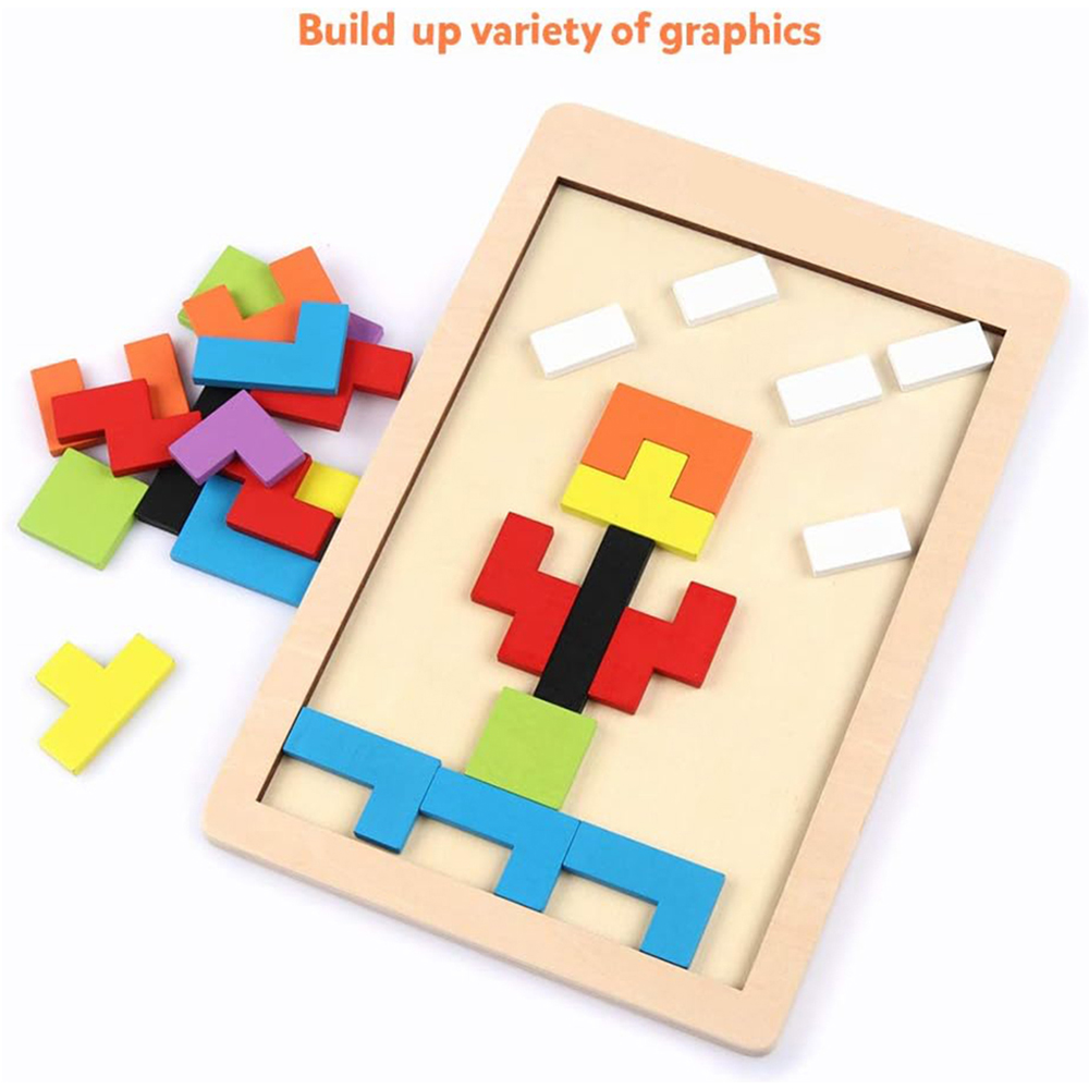 1 Set Wooden Tetris Jigsaw Puzzle Baby Early Education Fun Game Children Thinking Logic Square Toy Puzzle Macaron Color