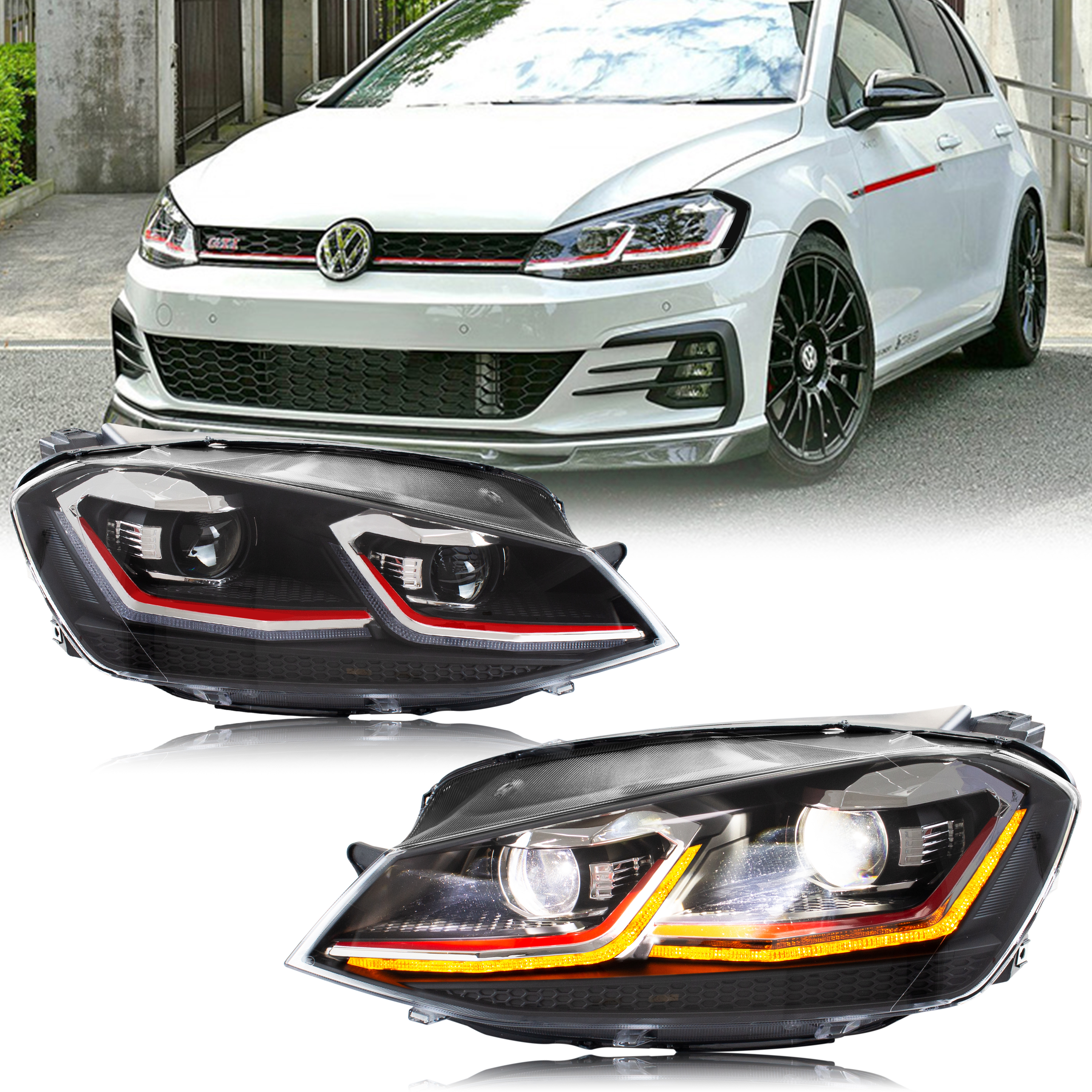 Phares LED pour Volkswagen VW Golf VII Golf MK7 TSI TDI 2012-2017 Ensemble de feux avant dynamiques [Non adapté à GTI/R/GTD/MK7.5]