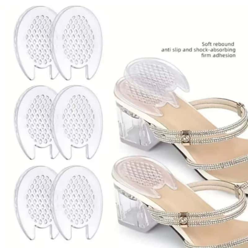 1/2/3 paar transparante siliconen dempende inlegzolen, halfgroot hielkussendesign, massagecomfort, schokabsorptie en ademend vermogen, past op de voet, geschikt voor hoge hakken en sandalen