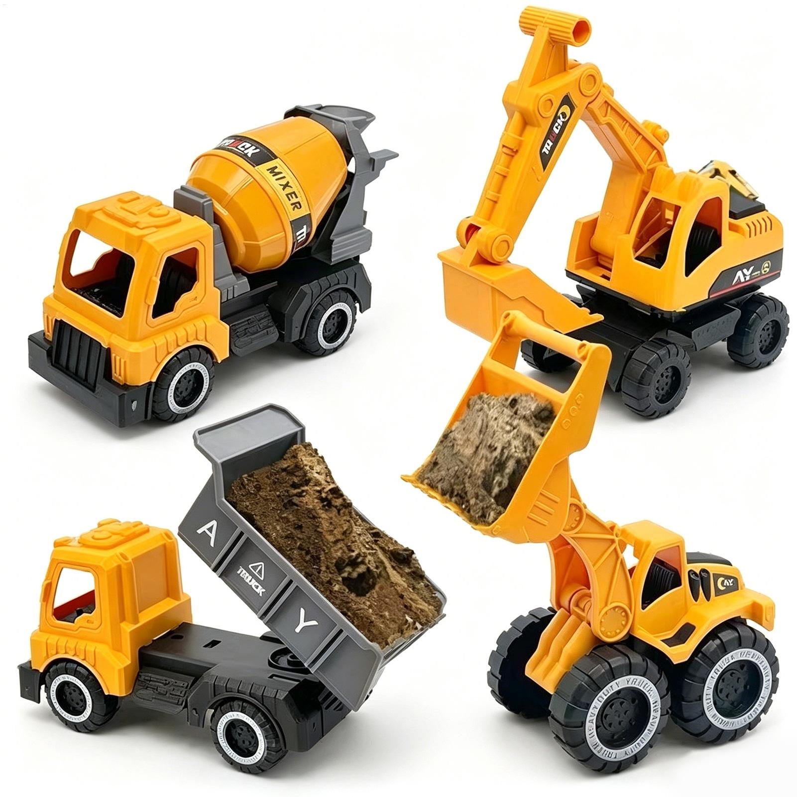 Camiones de Construcción con Excavadora, Juguetes Pequeños para la Playa, Juego de 4 Camiones para Jugar en la Arena al Aire Libre para Niños y Niñas, Jardín, Patio Trasero