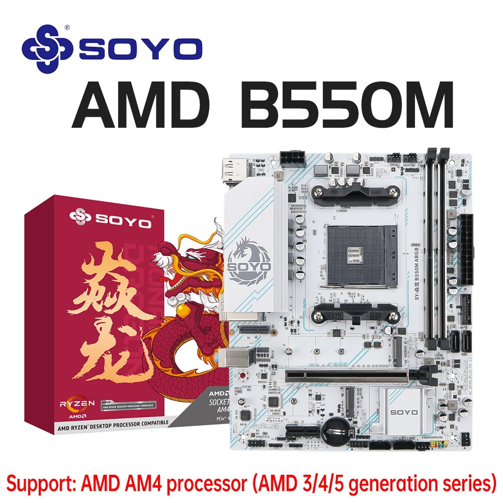 Placa-mãe Gaming SOYO-AMD B550M, USB 3.1, M.2 Nvme, Sata3, DDR4, Dual Channel, Suporta RGB R3, R5, R7, 3000, 4000, 5000 CPU, Soquete AM4
