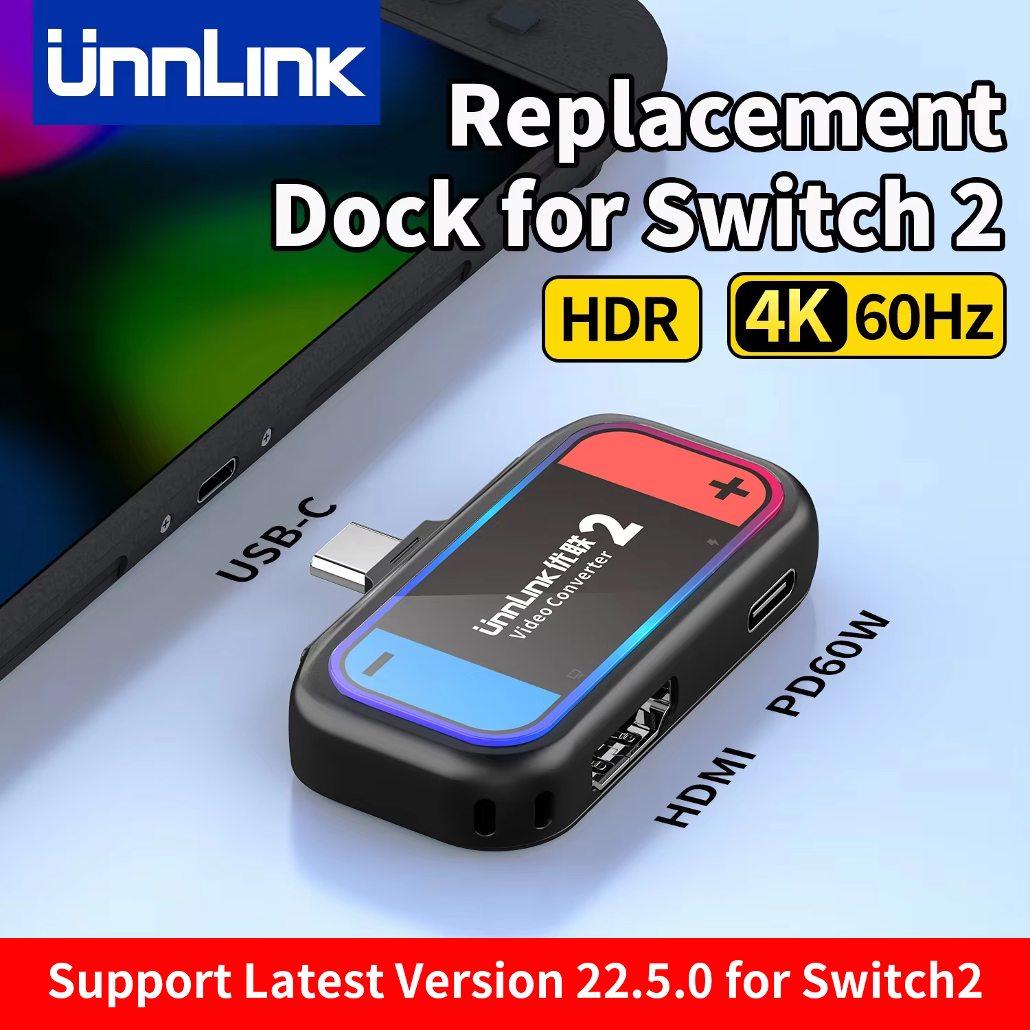 Przenośna stacja dokująca Unnlink do Nintendo Switch 2, mini stacja dokująca podróżna z wyjściem 4K HDMI i ładowaniem PD do NS2 do telewizora/monitora