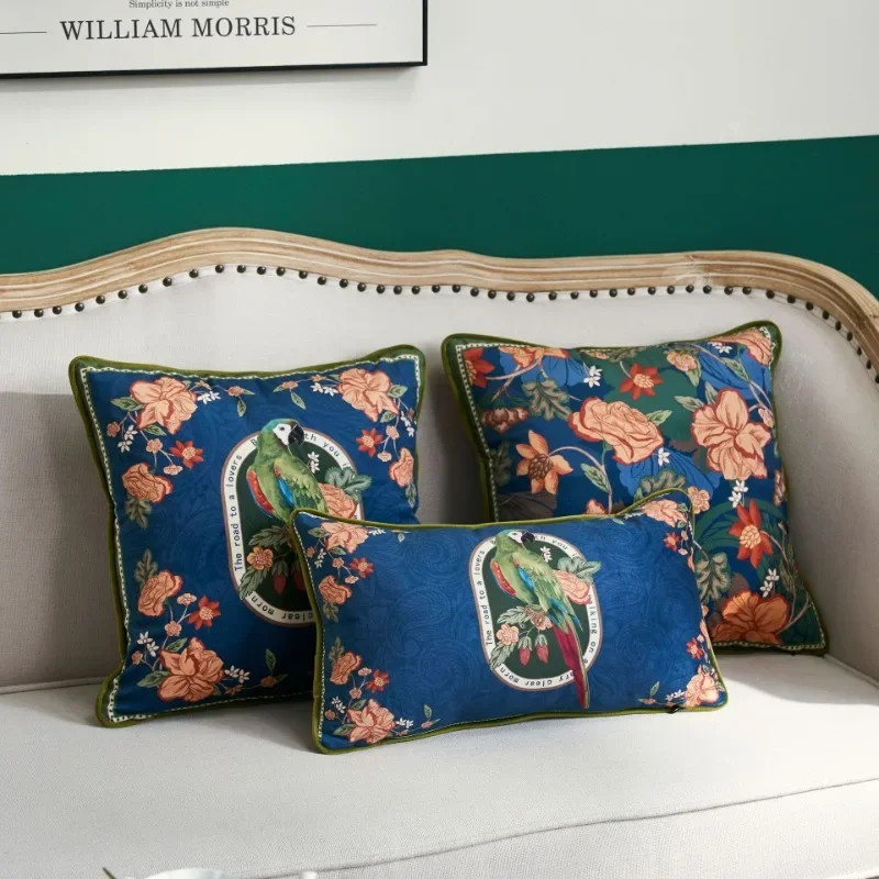 Housse de coussin imprimée perroquet, oreillers d'oiseaux de flore, velours de luxe, housse de coussin décorative pour chaise de canapé, salon moderne, maison D