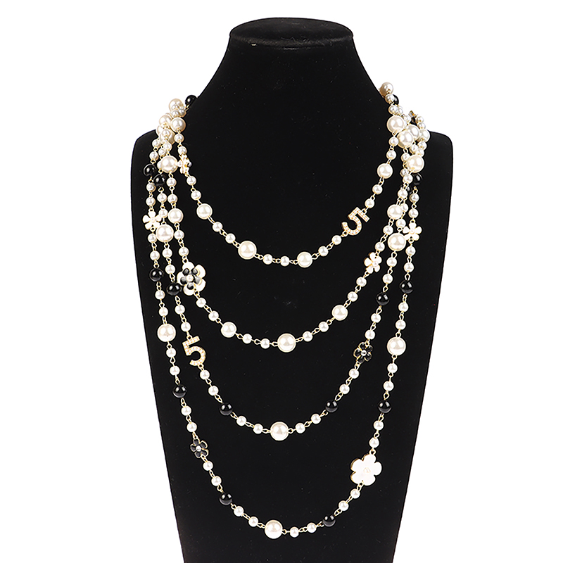 Clássico requintado pérola longo camisola colar moda senhora festa de casamento jóias de cristal