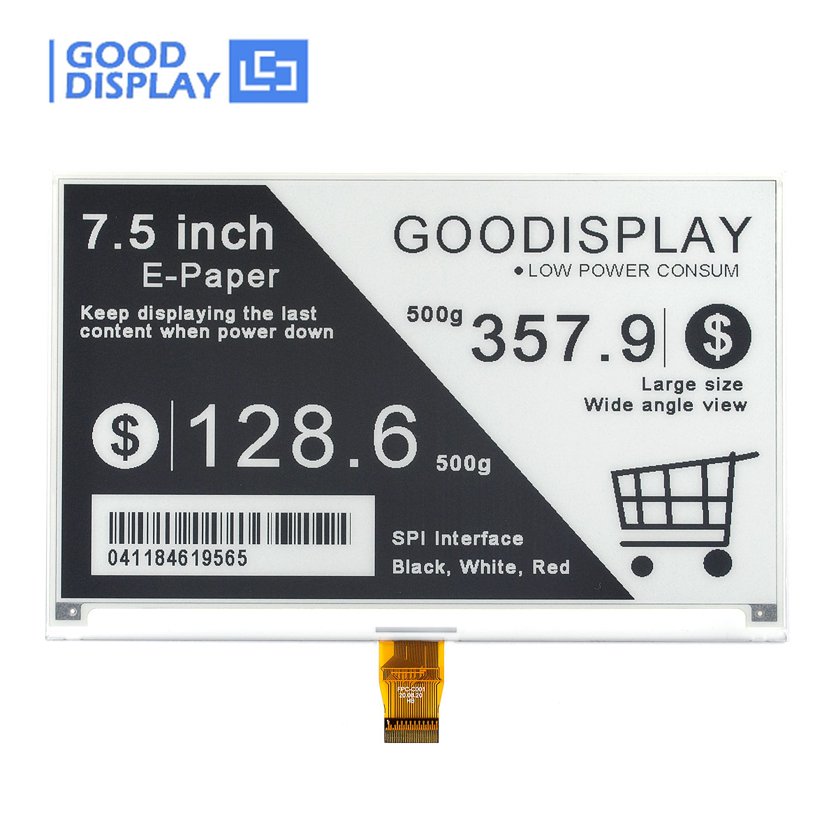 GooDisplay Módulo de pantalla de papel electrónico de 7,5 pulgadas Pantalla de tinta electrónica de 4 escalas de grises HAT 0,34 s Interfaz SPI de actualización, GDEY075T7