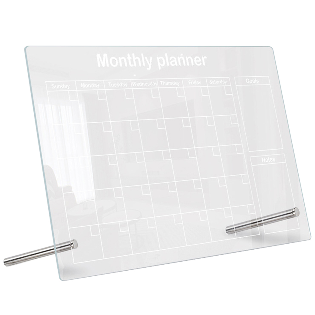 Transparente Schreibtafel aus Acryl mit Ständer, Essensplanertafel, klare Memo, monatliches Whiteboard, Stiftplanung