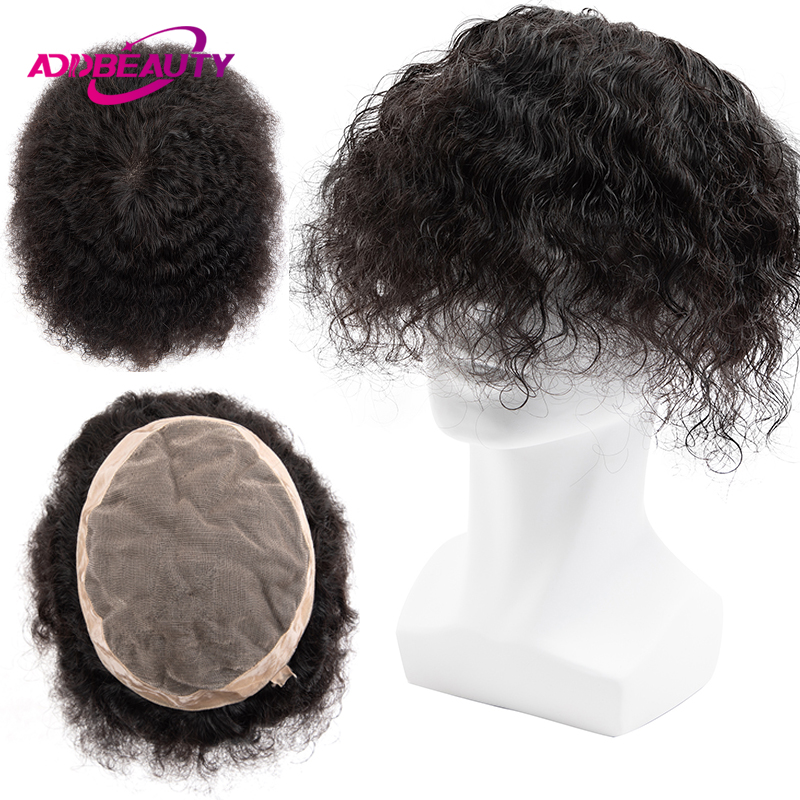 Onda de água homens peruca cabelo humano fino mono npu indiano perucas de cabelo humano afro sistema de cabelo humano encaracolado toppers cor natural