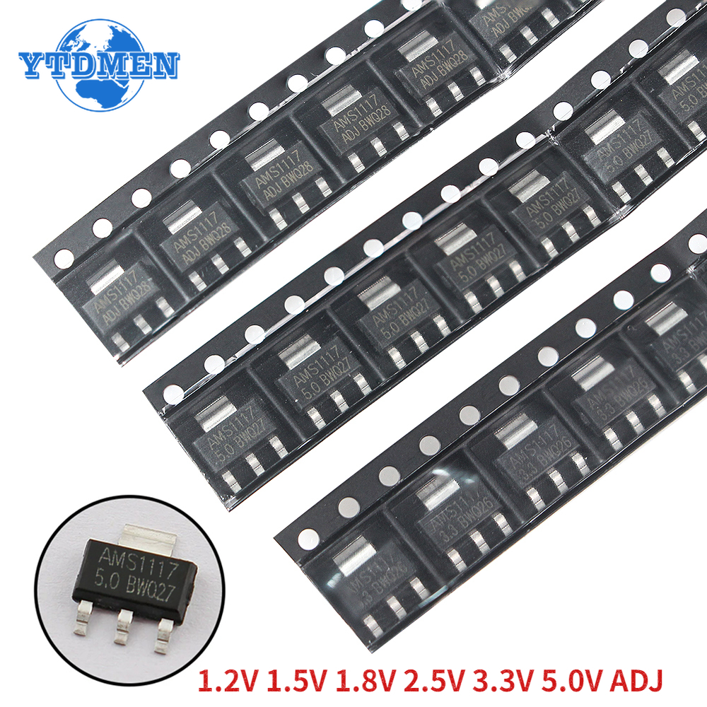 70PCS ชุดควบคุมแรงดันไฟฟ้า AMS1117 SOT-223 AMS1117-3.3V AMS1117-ADJ AMS1117-5.0V AMS1117-2.5V AMS1117-1.8V AMS1117-1.5V 1.2V-5V