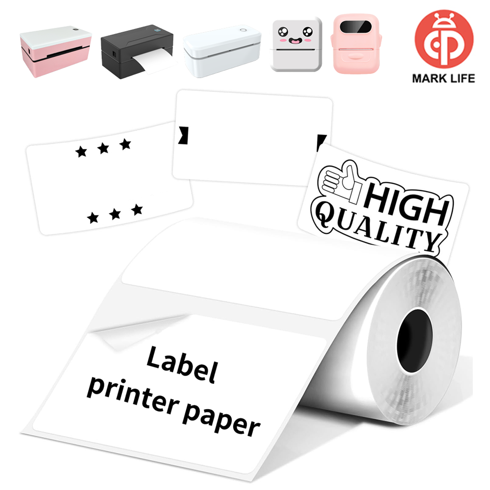 Papel para impresora térmica Marklife, etiquetas blancas, papel adhesivo térmico, Compatible con impresora portátil P50 D100 D200