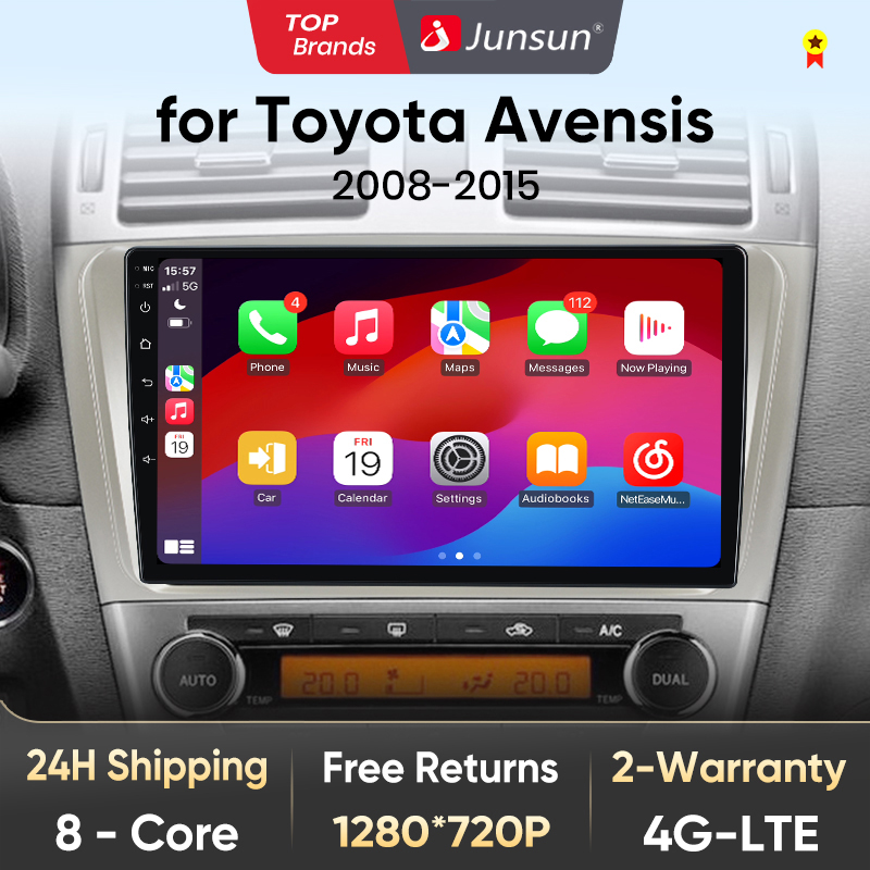 Junsun V1 Ai Stem Draadloze Carplay Android Auto Radio Voor Toyota Avensis 2008 - 2015 4G Auto Multimedia Gps 2din Autoradio