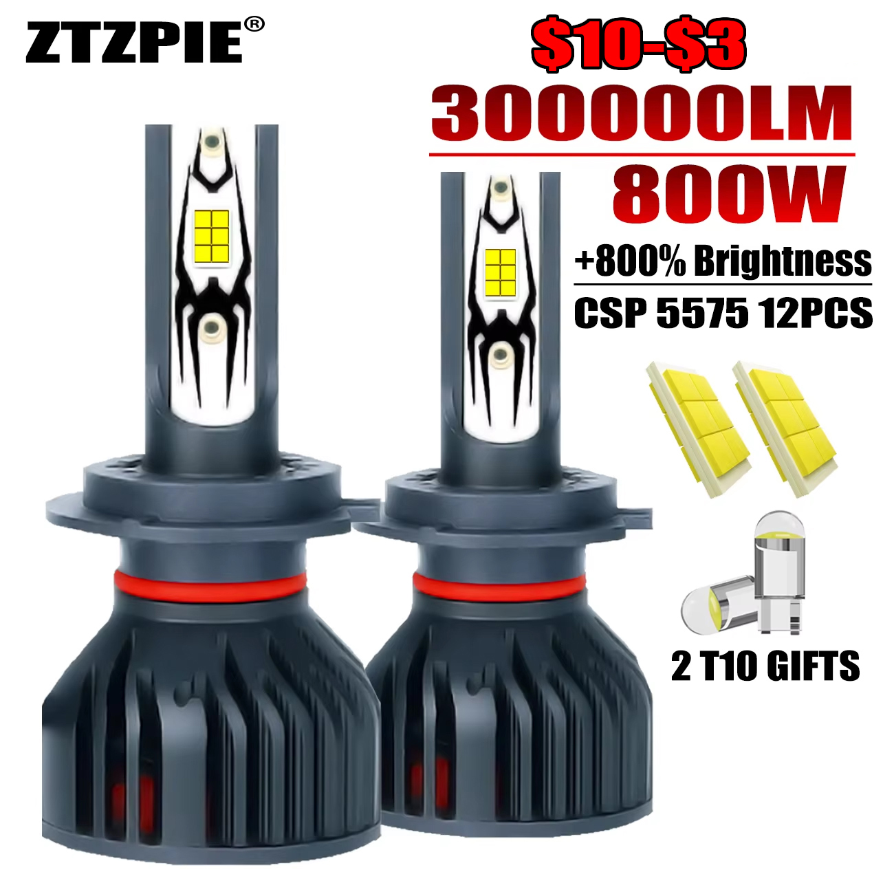 ZTZPIE Auto HB3 HB4 9005 9006 H1 TOP H7 Best LED H4 H11 Лампа Canbus Светодиодная лампа CSP 5575 6000K Автомобильная фара 800 Вт 12 В Свет