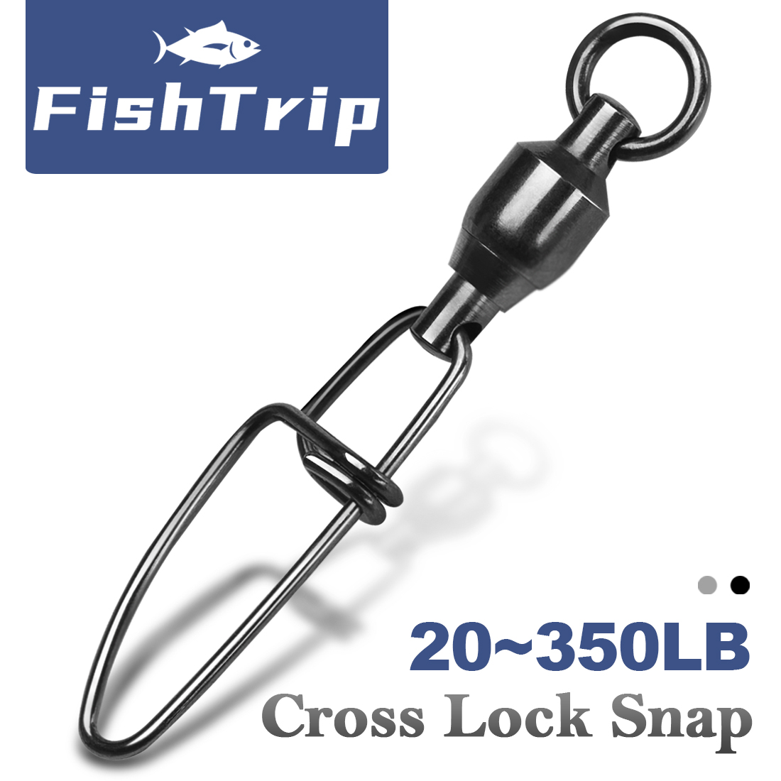 FishTrip Crosslock Snap Ball Bearing girevoli acciaio inossidabile nichel nero 20 ~ 100Pack Interlock Snap Fishing Connector