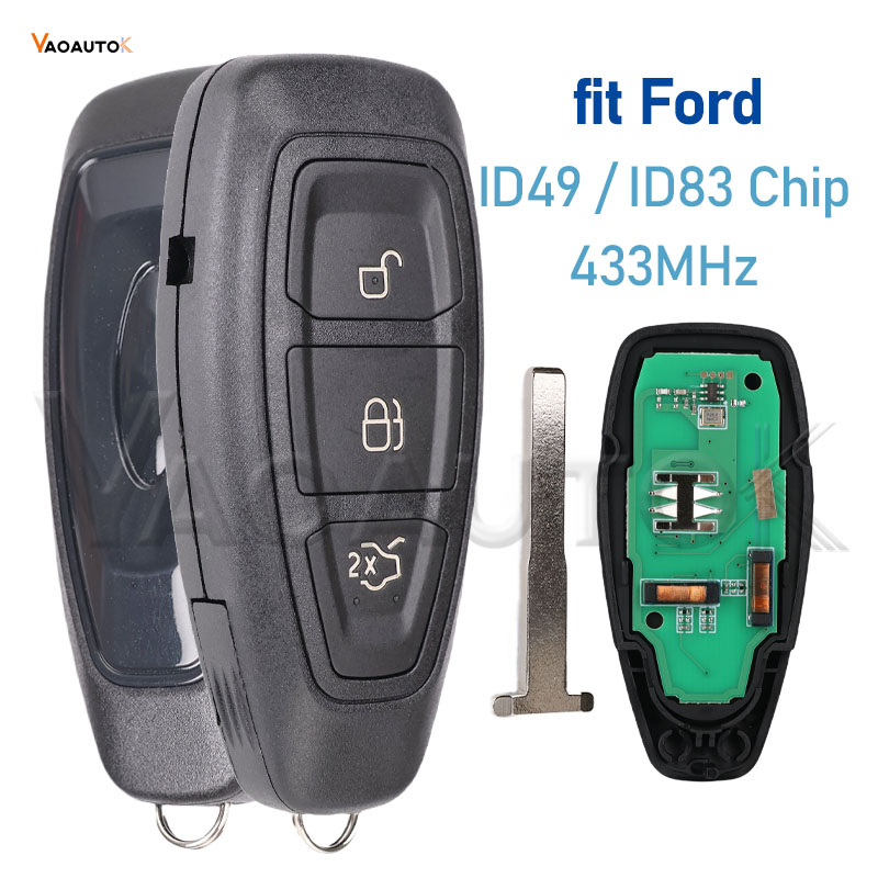 Smart Remote Car Key For Ford Focus Kuga Fiesta C-Max Mondeo B-Max 3 Buttons Keyless Proximity 433MHz ID83 49 Chip HU101 Blade