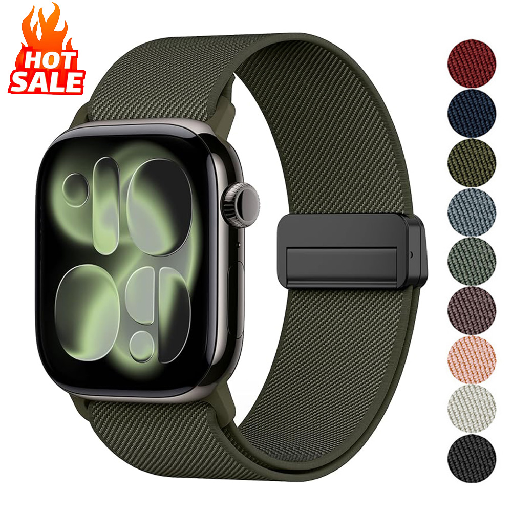 Correa magnética para Apple Watch de 40mm, 44mm, 45mm, 49mm, 41mm, 38mm, pulsera deportiva de nailon para iwatch ultra 3, 2, Series 11, 10, 9, 8, se