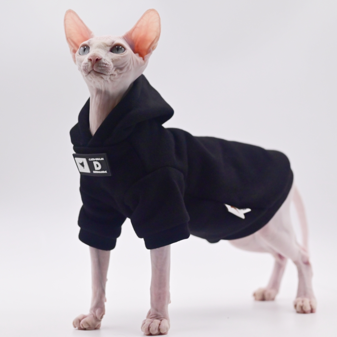 DUOMASUMI Cat Hoodie for Hairless Breeds - Fashion Spring/Fall Pullover for Sphynx, Devon Rex, Cornish Rex& Abyssinian Cats