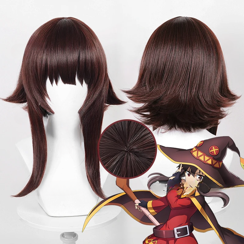 Anime Megumin Cosplay Pruik 32Cm Kort Haar Hittebestendige Synthetische Pruiken