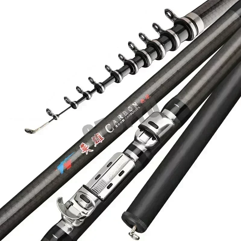 2.7M 3.6M 4.5M 5.4M 6.3M 7.2M Carbon Telescopic Rock Fishing Rod Ultra Light Rod Lure ปลาคาร์พ Travel Ocean Spinning Fishing Rod