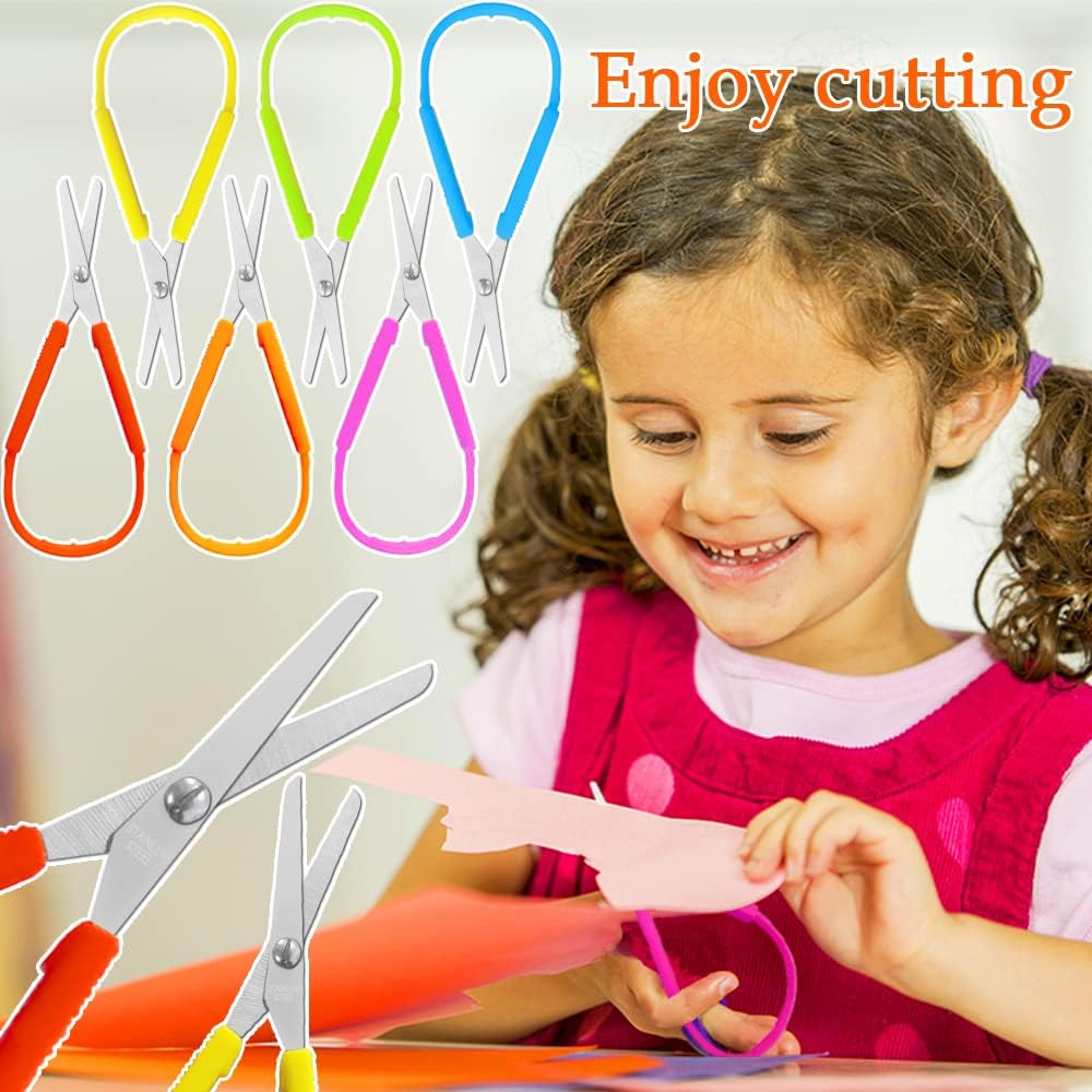 1/3 Uds. Tijeras elásticas de anillo, tijeras de agarre, papelería para niños, tijeras de corte de papel, tijeras autorretráctiles de seguridad en forma de U