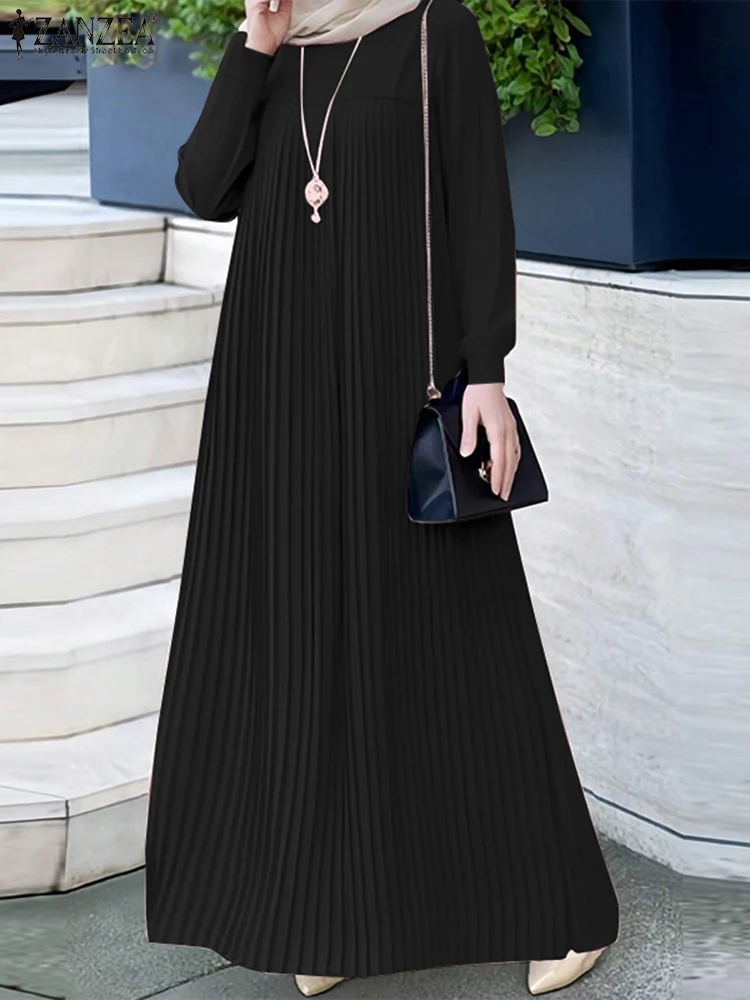 2025 ZANZEA มุสลิม Abaya Hijab ชุดผู้หญิงแขนยาวจีบ Sundress ดูไบ Maxi Robe แฟชั่น Casual IsIamic เสื้อผ้า