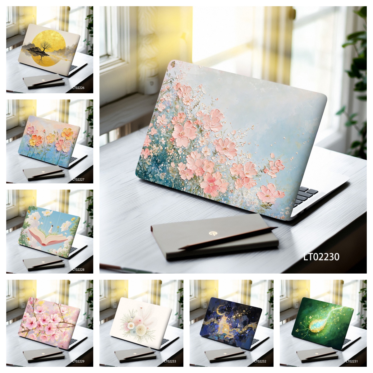 2 SZT. Zdejmowane naklejki kwiatowe na laptopa, estetyczne naklejki PVC, samoprzylepne, bez pozostałości, skórka na tablet, skórka na macbooka