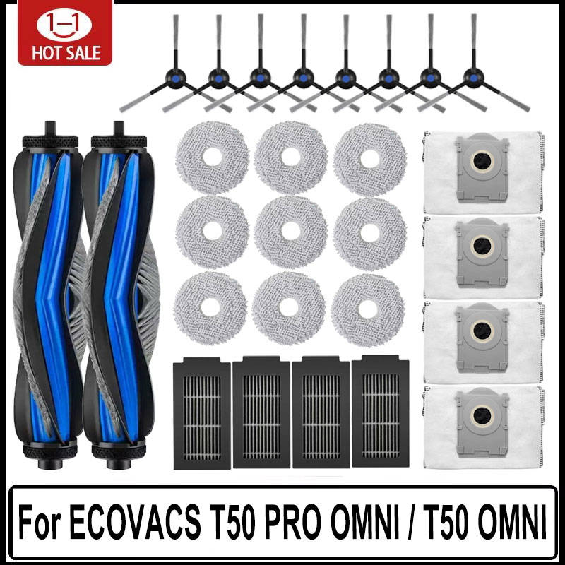 Ecovacs t50 pro omni/t50 omni acessórios escovas laterais principais panos mop filtros hepa sacos de pó robô vácuo peças reposição