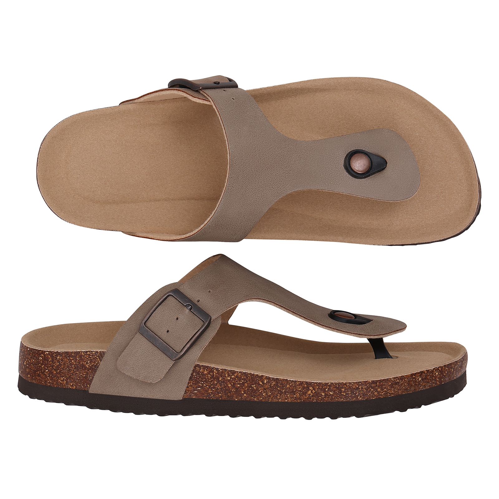 Litfun Women Summer Cork Slippers Men Fashion Leather Flip Flops with Arch Support Outdoor Beach Shoes Cork Footbed House Slides