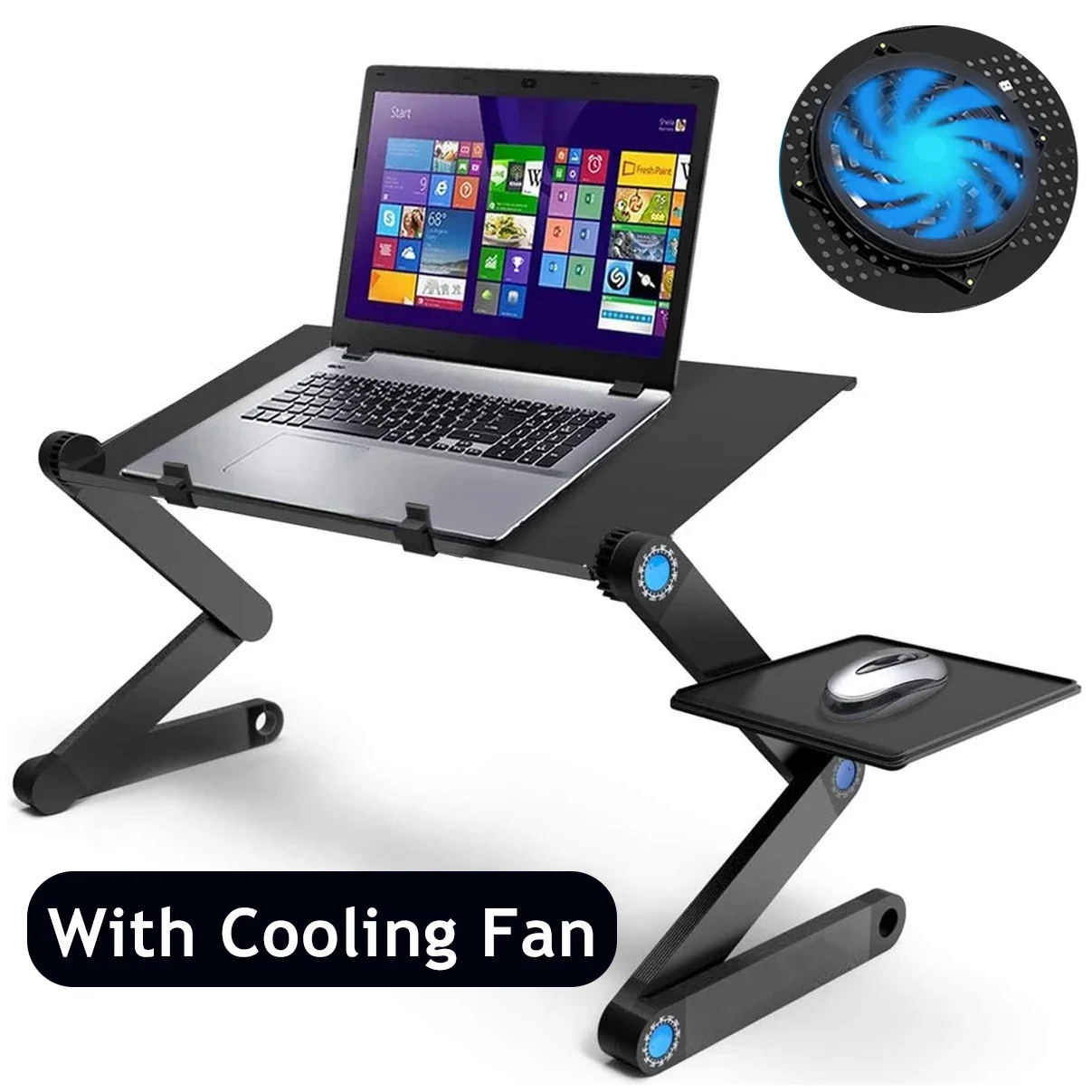 Suporte de mesa para laptop e mesa de colo ajustável, portátil com mouse pad, alumínio, suporte para resfriamento de laptop, mesa para cama