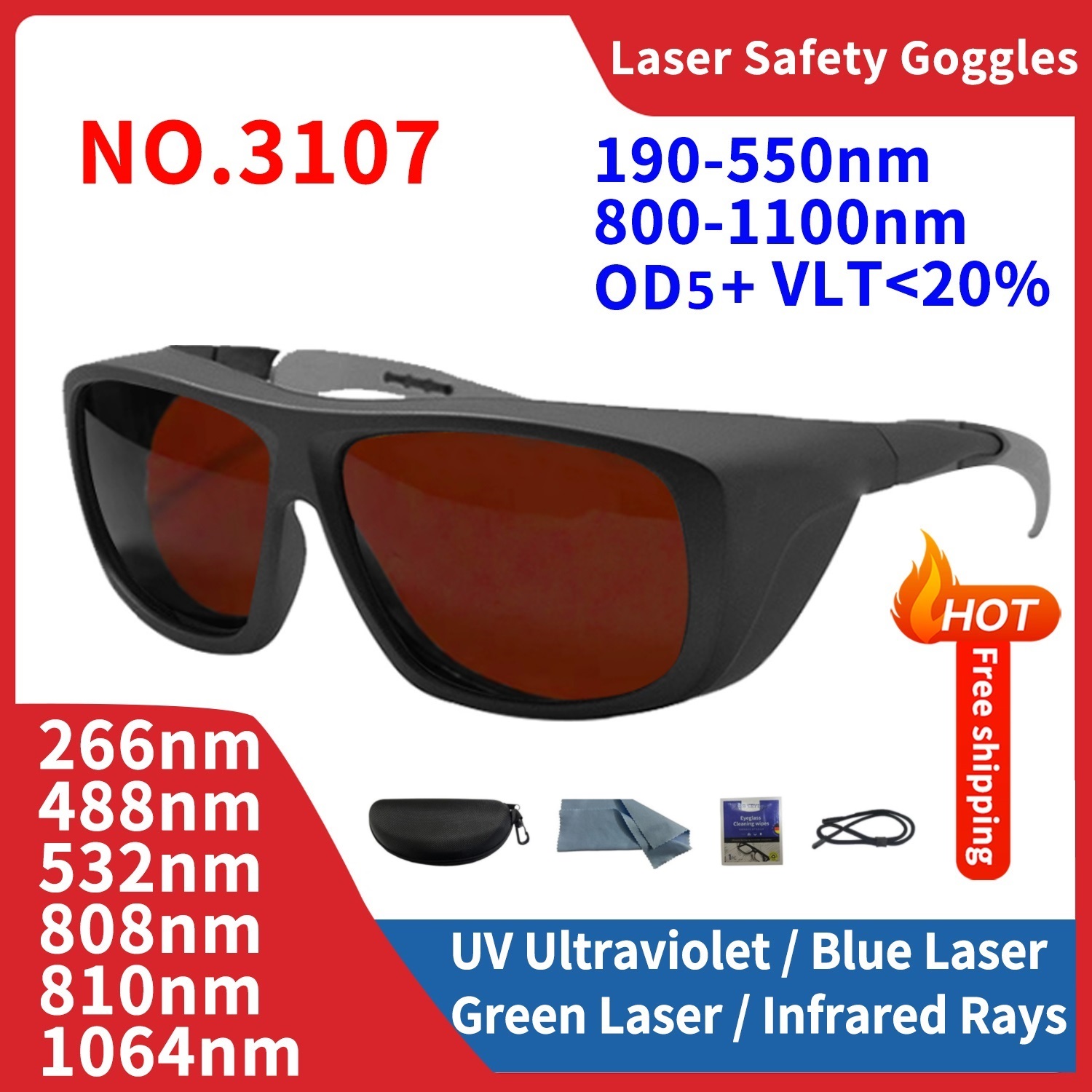 Kacamata Laser Pelindung Keselamatan Gafas De Laboral Kacamata Kerja Industri Gigi UV IPI IR FPV 755nm 1064 532nm Kacamata Laser