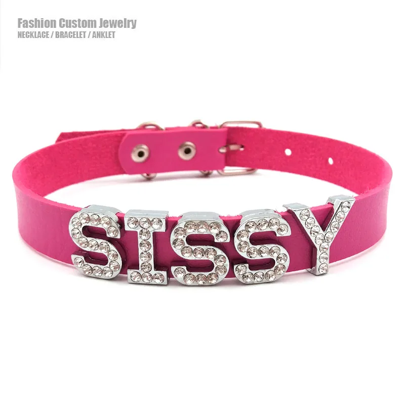 Роскошное ожерелье со стразами и буквами SISSY, сексуальное женское и мужское колье с индивидуальным именем и воротником, костюм для вечеринки, косплей, ювелирные изделия на Хэллоуин, подарок