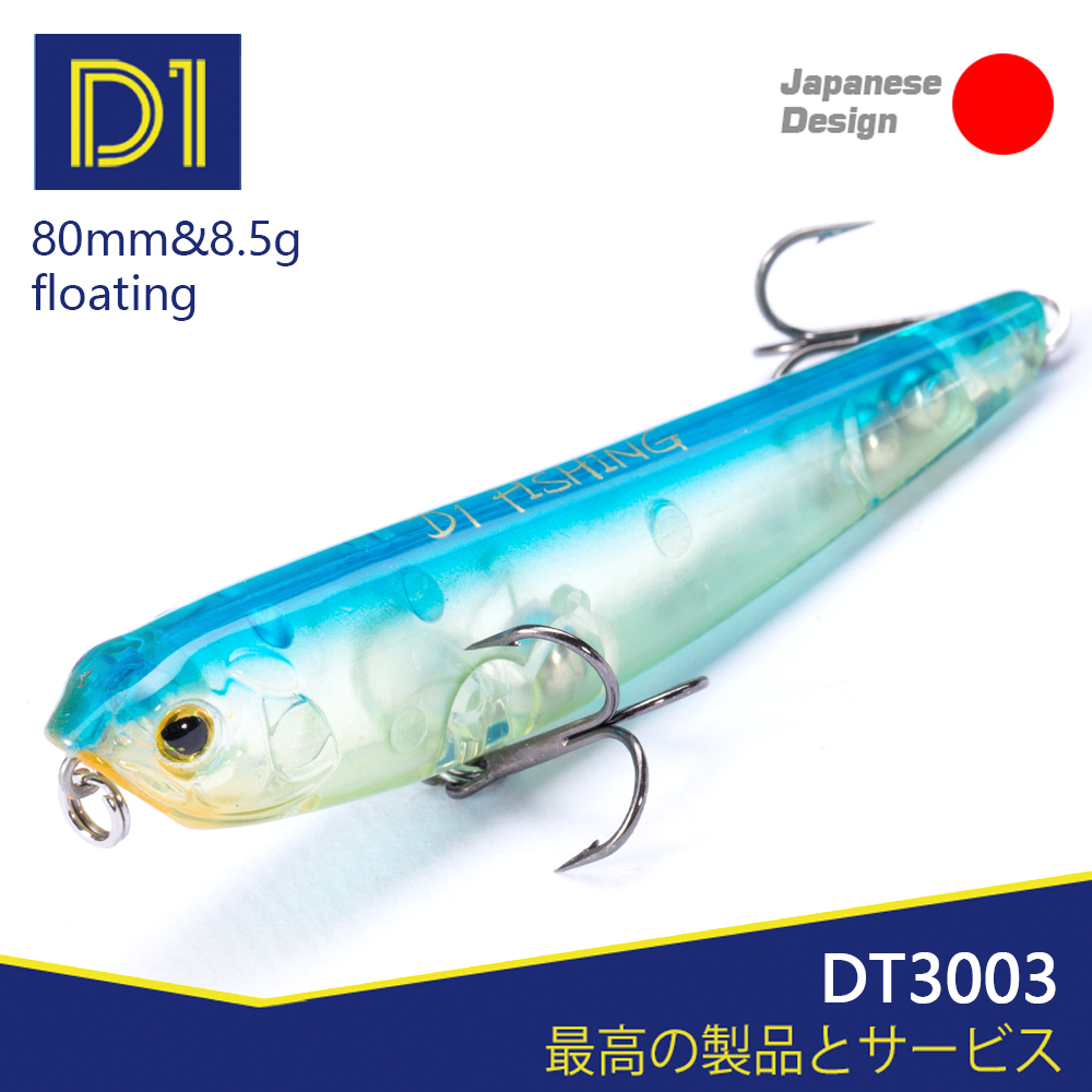 D1-señuelo de pesca de lápiz WTD, cebos artificiales duros de 80mm/8,5g, cebos flotantes para pesca de lubina en agua salada DT3003