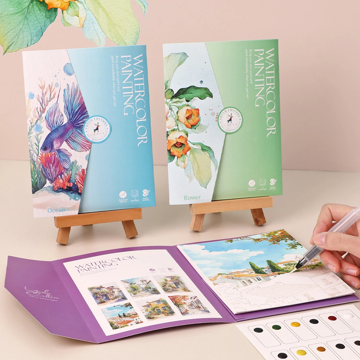 Libro de pintura de grafiti para niños, papelería, 6 hojas, pintura de acuarela creativa, libro para colorear, 12 colores, pintura de acuarela sólida