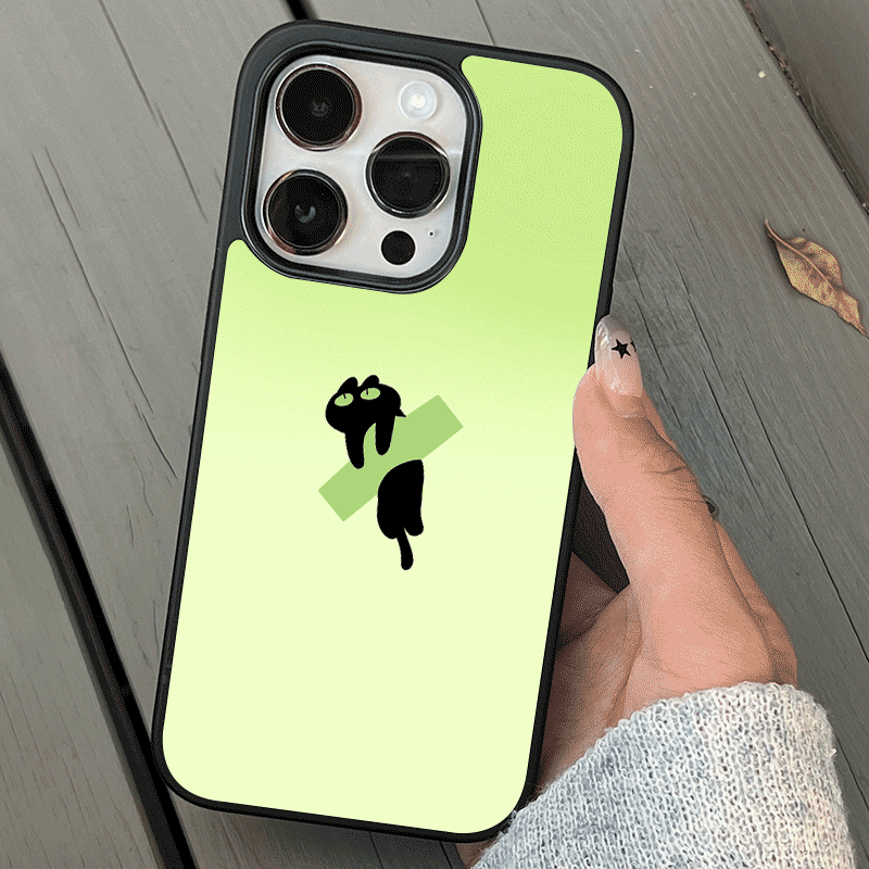 KOREAN INS Cat Fruit Green Cartoon on Tape Black Edge Phone Case for IPhone 15 14 13 Pro Max Pro 12 11 14PLUS XS MAX Back Cover