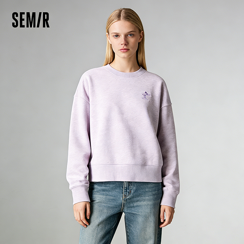 Damska bluza oversize Semir na wiosnę, haftowana, z rozcięciem, podstawowa, modna, wkładana przez głowę, luźna, wygodna, stylowa góra.