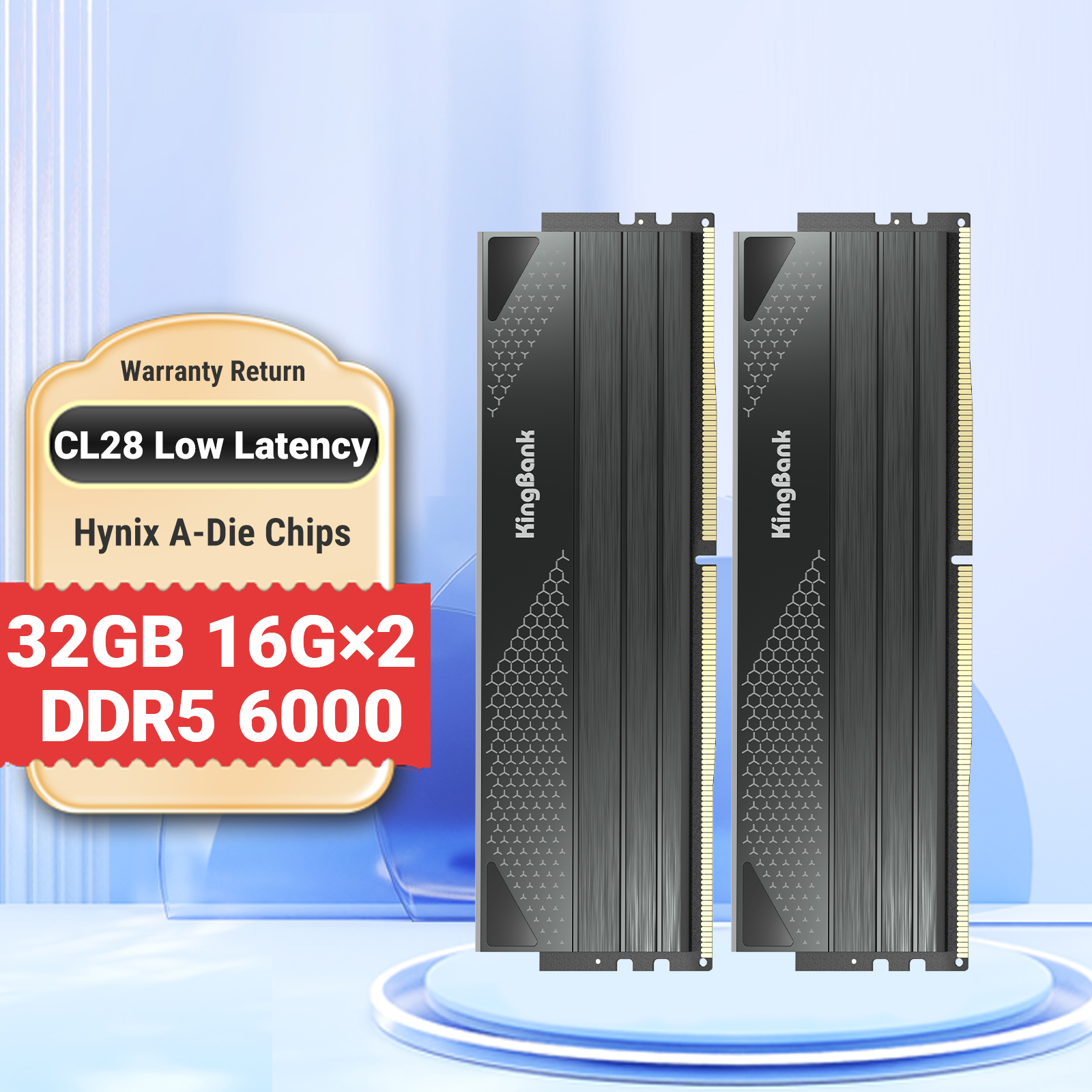 KingBank CL28 Memoria DDR5 32GB RAM 16GBX2 6000MHZ Memoria DDR5 Kit UDIMM Computador de doble canal PC de escritorio Hynix A die