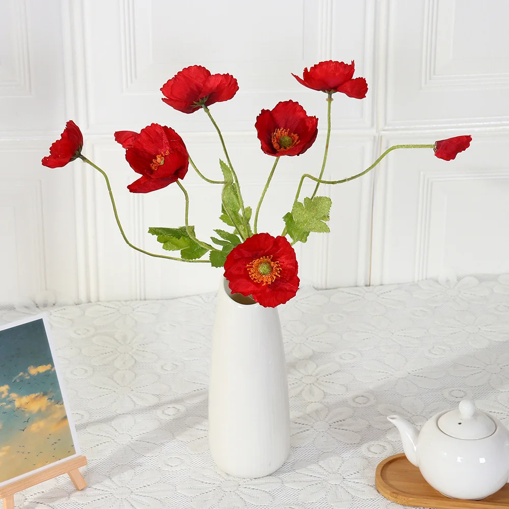 Coquelicots artificiels à 4 têtes, fausses fleurs de chrysanthème occidental, décoration pastorale pour la maison et le mariage