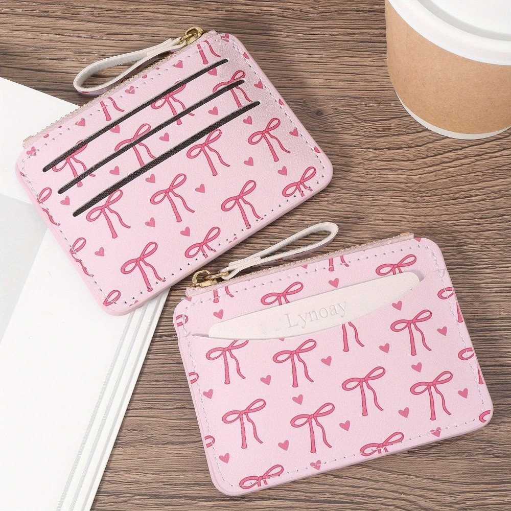 New PVC Credit Card Holder Slim Roomy Card Case Cute Bow Small Zipper Wallet for Women Girls Fashion Portable Coin Purse