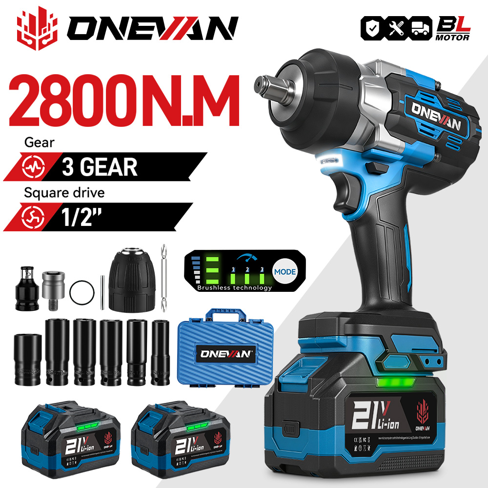 ONEVAN Wysokomomentalowy 2800N.M Bezszczotkowy Elektryczny Klucz Udarowy Akumulatorowy Wkrętak Klucz Narzędzie Elektryczne Do Akumulatora BL1840B 18V