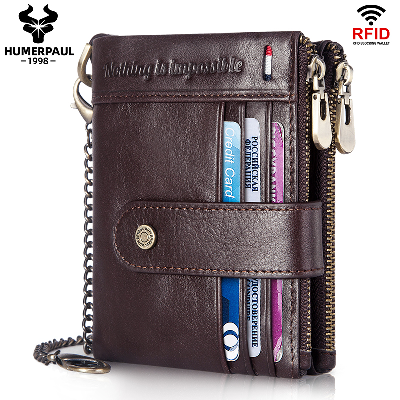 HUMERPAUL-cartera con tarjetero para hombre, billeteras organizadoras de cuero genuino RFID con bolsillo para monedas, bolso de mano corto con ventana de identificación