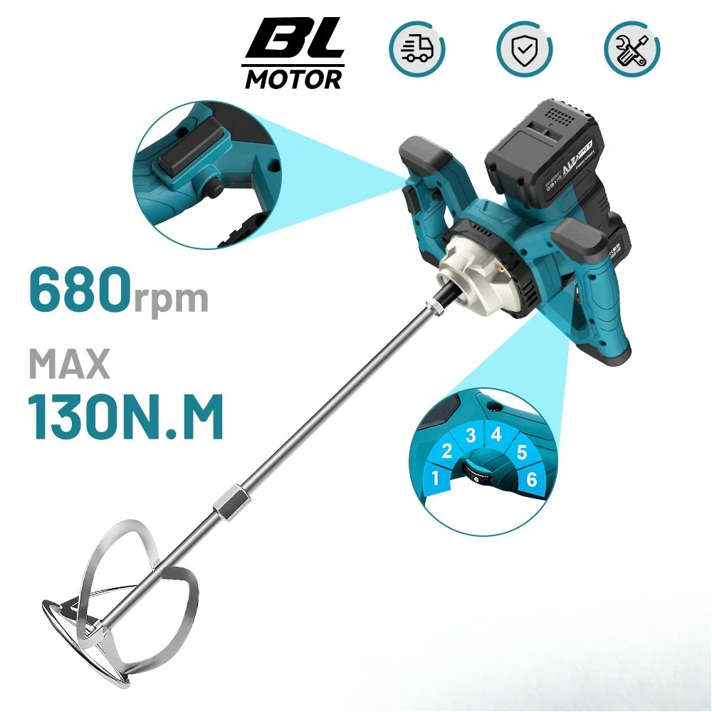 6 Speed Cordless Electric Concrete Mixer Paddle Mix Brushless Cement Mortar Plaster Blender Paint Mix Rod For makita 18v battery