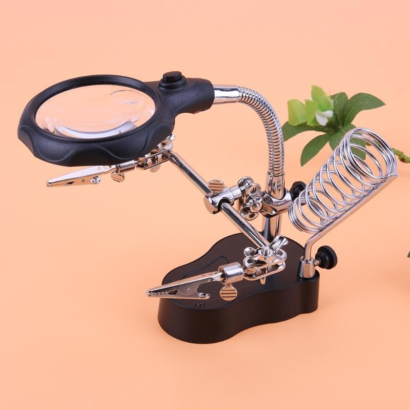 Lupa de mesa para soldagem, suporte led, ferramenta de reparo de solda, lupa de terceira mão para espelho de inspeção de solda