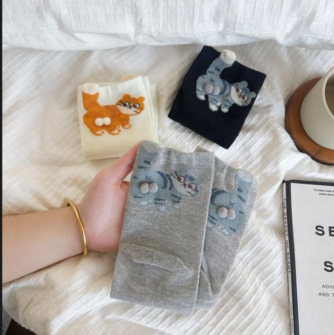 1/3 paire tridimensionnel chat imprimé hommes femme mi Tube chaussettes doux confortable absorbant la sueur respirant décontracté Couples chaussette