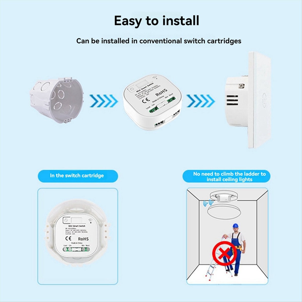 Self Powered Wireless Light Switch and Receiver Kit Remote Control Wall Switch Lighting Fixtures