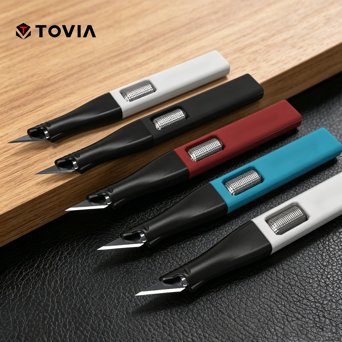 TOVIA มีดแกะสลักรูปทรงเกือกม้า ดีไซน์สำหรับเก็บใบมีด ระบบเปลี่ยนใบมีดแบบสัมผัสเดียว พร้อมปุ่มหมุน สำหรับงาน DIY ใช้งานกลางแจ้ง