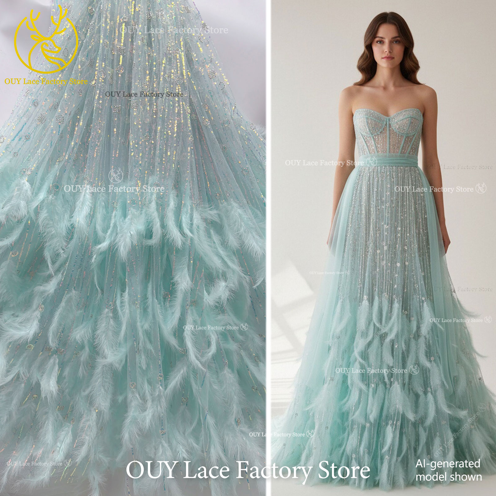 Gaun Pengantin Desain Baru Kain Renda Bulu 3D 2026 Renda Tulle Prancis Berkualitas Tinggi Kain Renda Payet Manik-Manik Afrika