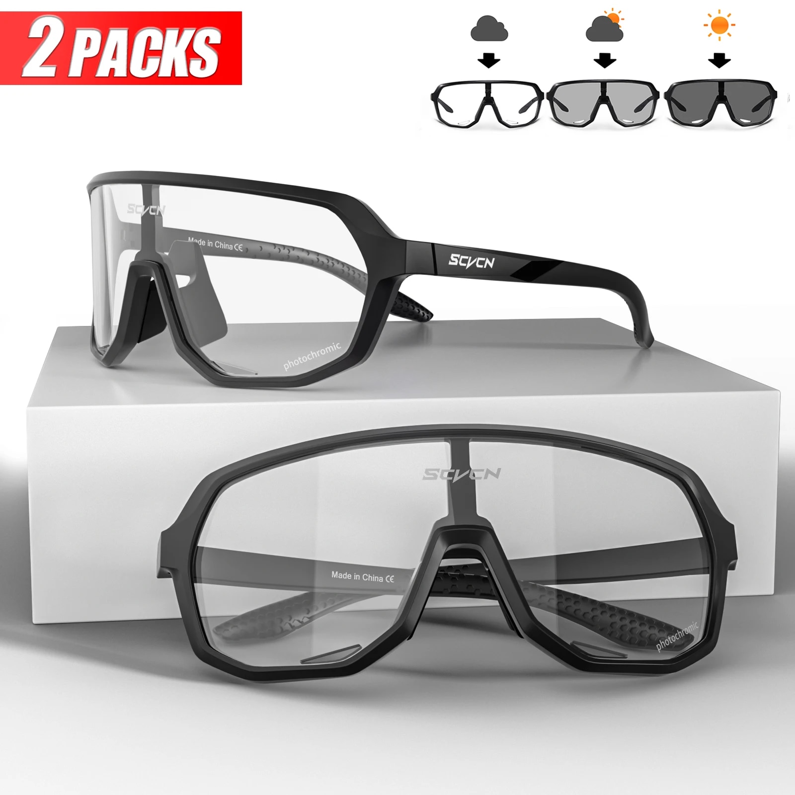 2 pacotes de óculos fotocromáticos para ciclismo, esportes ao ar livre, bicicleta, homens, mtb, ciclismo, mulheres, bicicleta de estrada