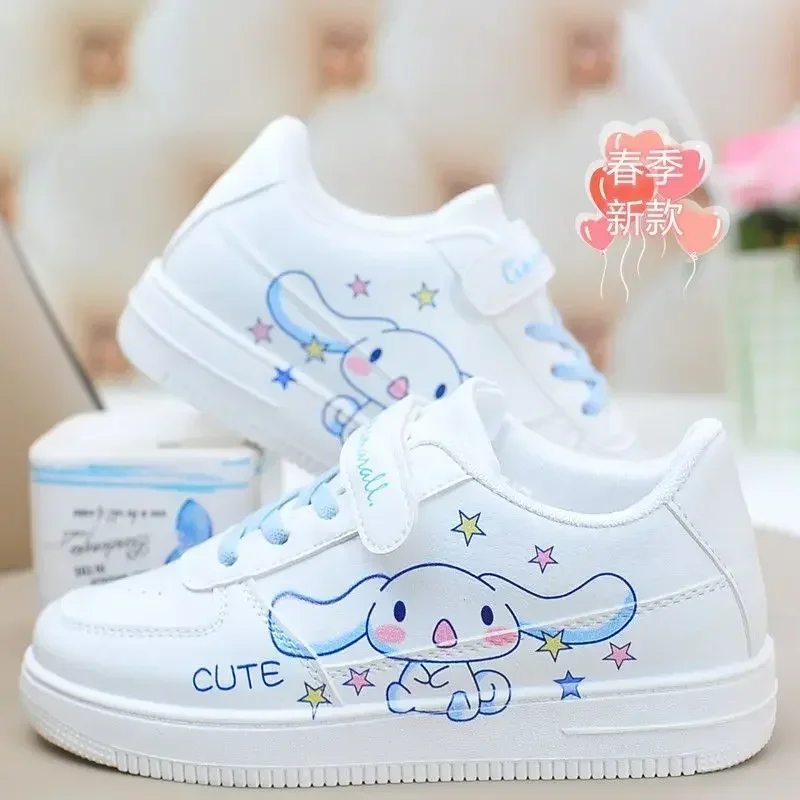 Sanrio hello kitty кроссовки для девочек на плоской подошве kuromi повседневная обувь весенне-осенние студенческие кроссовки обувь для бега с корицей